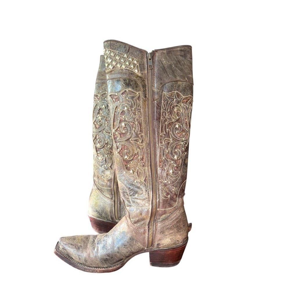 INNOVATION Embelished Embroidered Distressed Studded Cowgirl Western Boots - Picture 4 of 17